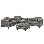 4-teiliges Polster-Ecksofa-Set aus Kunstleder mit Holzfüßen