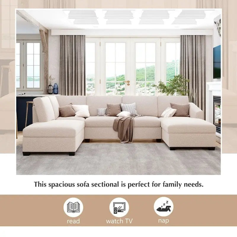U-förmiges Sektionalsofa, extrabreites Doppel-Chaiselongue-Sofa