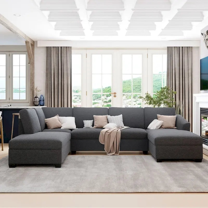 U-förmiges Sektionalsofa, extrabreites Doppel-Chaiselongue-Sofa