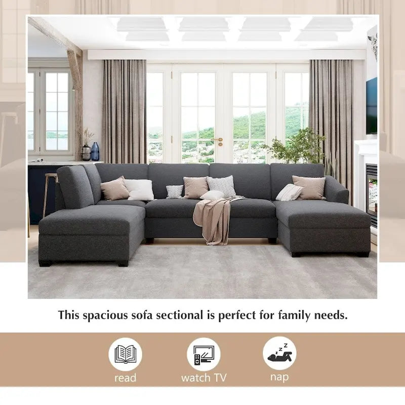 U-förmiges Sektionalsofa, extrabreites Doppel-Chaiselongue-Sofa