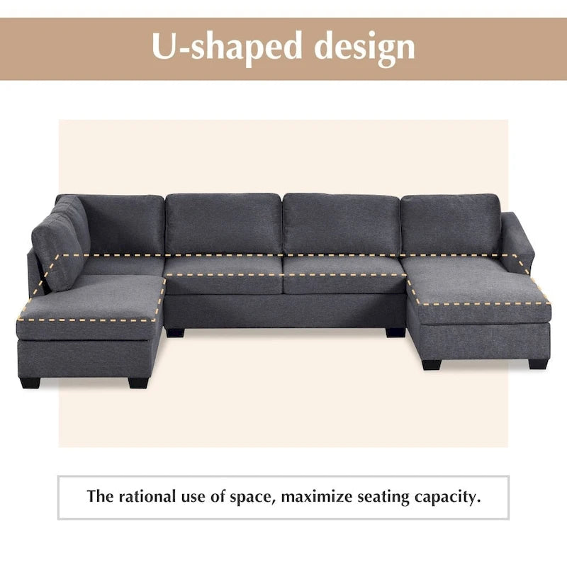 U-förmiges Sektionalsofa, extrabreites Doppel-Chaiselongue-Sofa