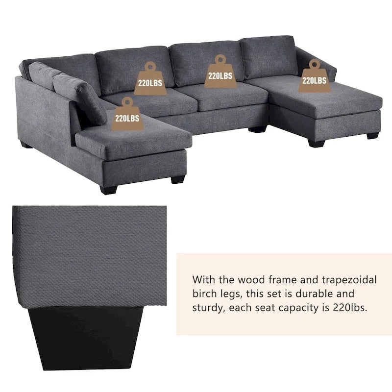 U-förmiges Sektionalsofa, extrabreites Doppel-Chaiselongue-Sofa
