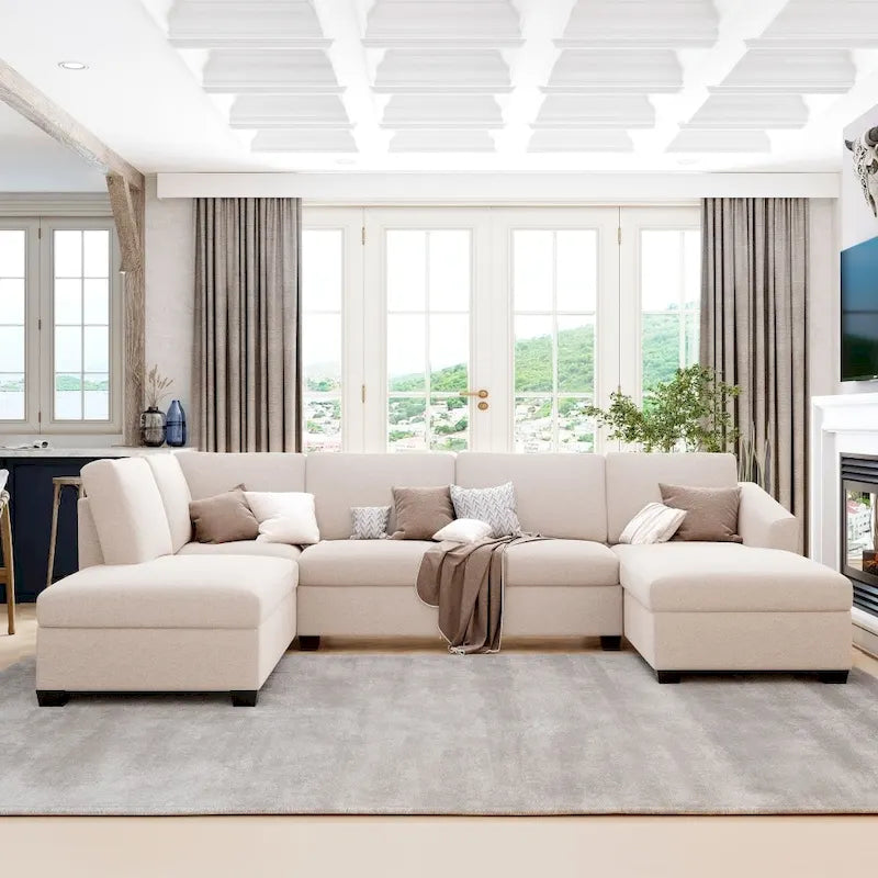 U-förmiges Sektionalsofa, extrabreites Doppel-Chaiselongue-Sofa