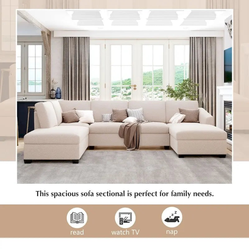 U-förmiges Sektionalsofa, extrabreites Doppel-Chaiselongue-Sofa