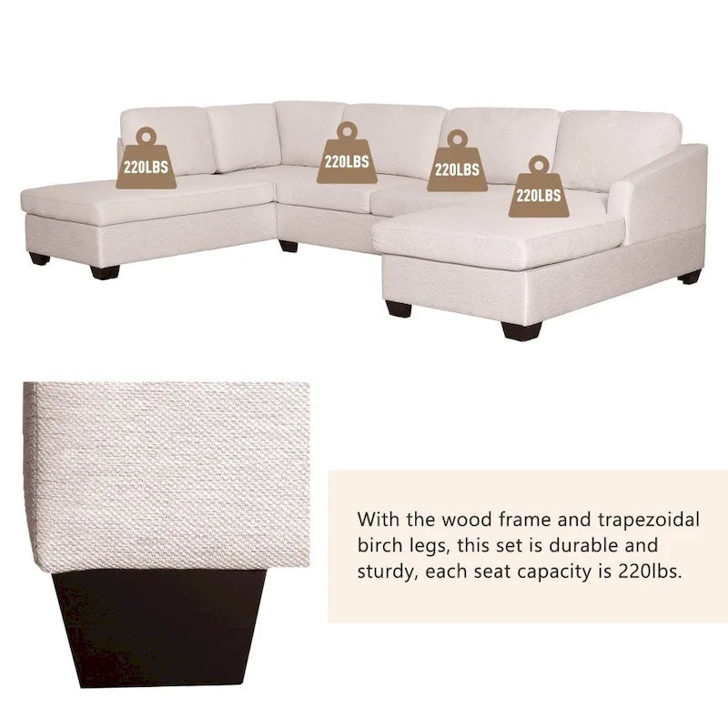 U-förmiges Sektionalsofa, extrabreites Doppel-Chaiselongue-Sofa