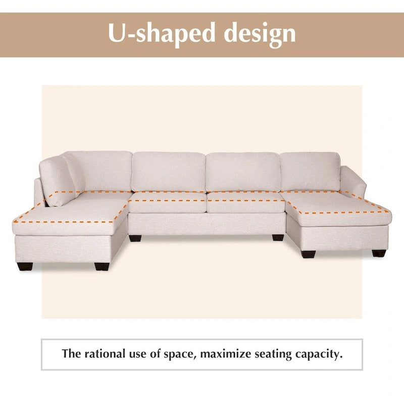 U-förmiges Sektionalsofa, extrabreites Doppel-Chaiselongue-Sofa