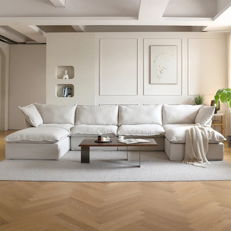 6-teiliges U-förmiges, modulares Sektionssofa aus Samt mit 2 Ottomanen