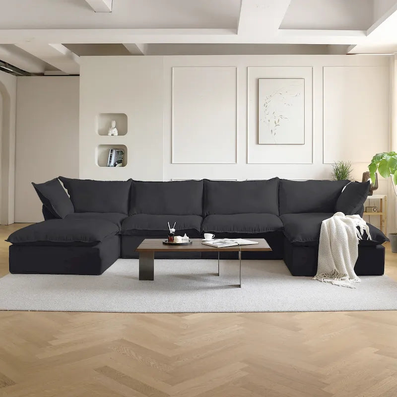 6-teiliges U-förmiges, modulares Sektionssofa aus Samt mit 2 Ottomanen