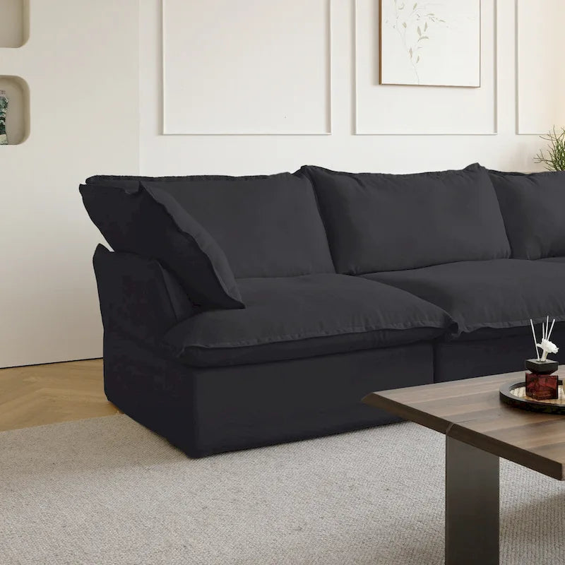 6-teiliges U-förmiges, modulares Sektionssofa aus Samt mit 2 Ottomanen