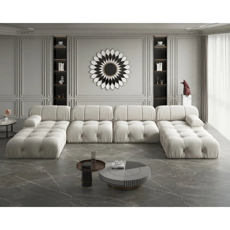 Modernes U-förmiges Samtsofa, modulares Sektionssofa, 6-Sitzer, extra breite Récamiere für das Wohnzimmer