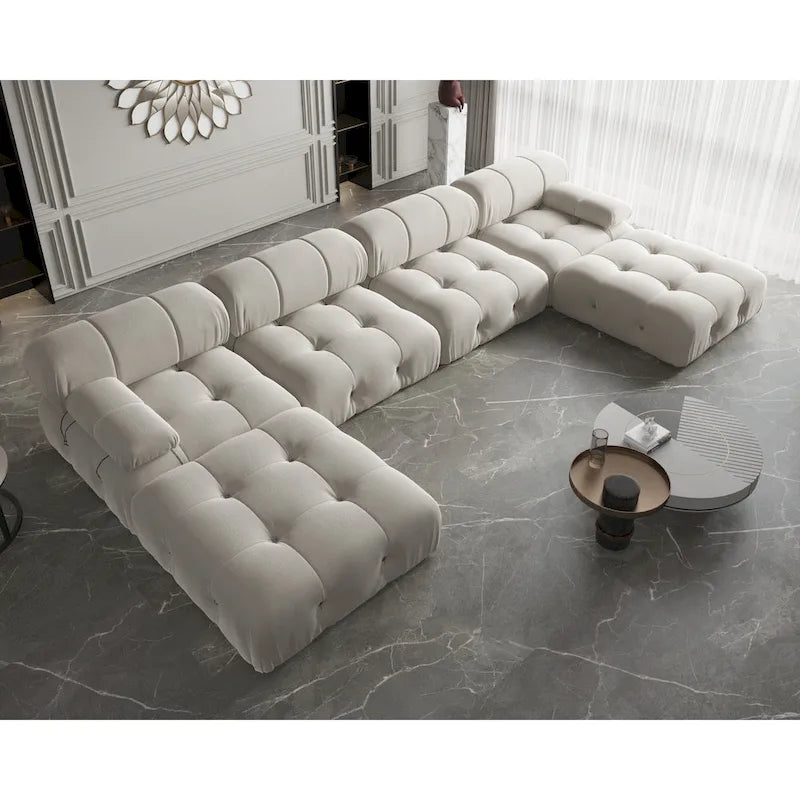 Modernes U-förmiges Samtsofa, modulares Sektionssofa, 6-Sitzer, extra breite Récamiere für das Wohnzimmer