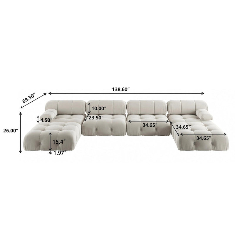 Modernes U-förmiges Samtsofa, modulares Sektionssofa, 6-Sitzer, extra breite Récamiere für das Wohnzimmer