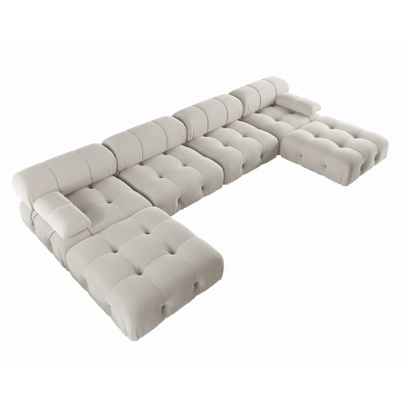 Modernes U-förmiges Samtsofa, modulares Sektionssofa, 6-Sitzer, extra breite Récamiere für das Wohnzimmer
