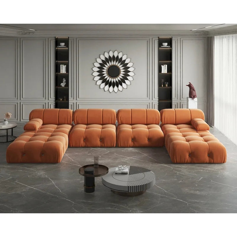 Modernes U-förmiges Samtsofa, modulares Sektionssofa, 6-Sitzer, extra breite Récamiere für das Wohnzimmer