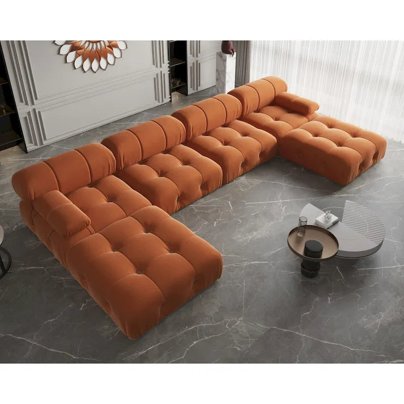 Modernes U-förmiges Samtsofa, modulares Sektionssofa, 6-Sitzer, extra breite Récamiere für das Wohnzimmer