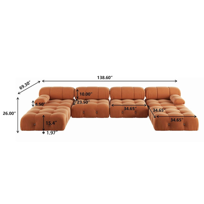 Modernes U-förmiges Samtsofa, modulares Sektionssofa, 6-Sitzer, extra breite Récamiere für das Wohnzimmer
