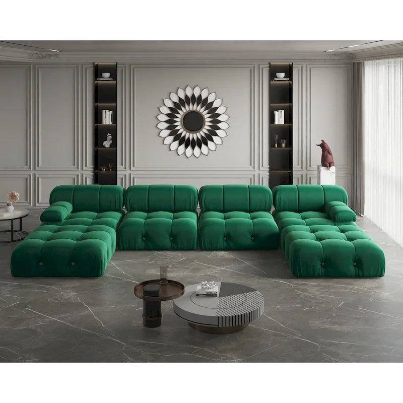 Modernes U-förmiges Samtsofa, modulares Sektionssofa, 6-Sitzer, extra breite Récamiere für das Wohnzimmer