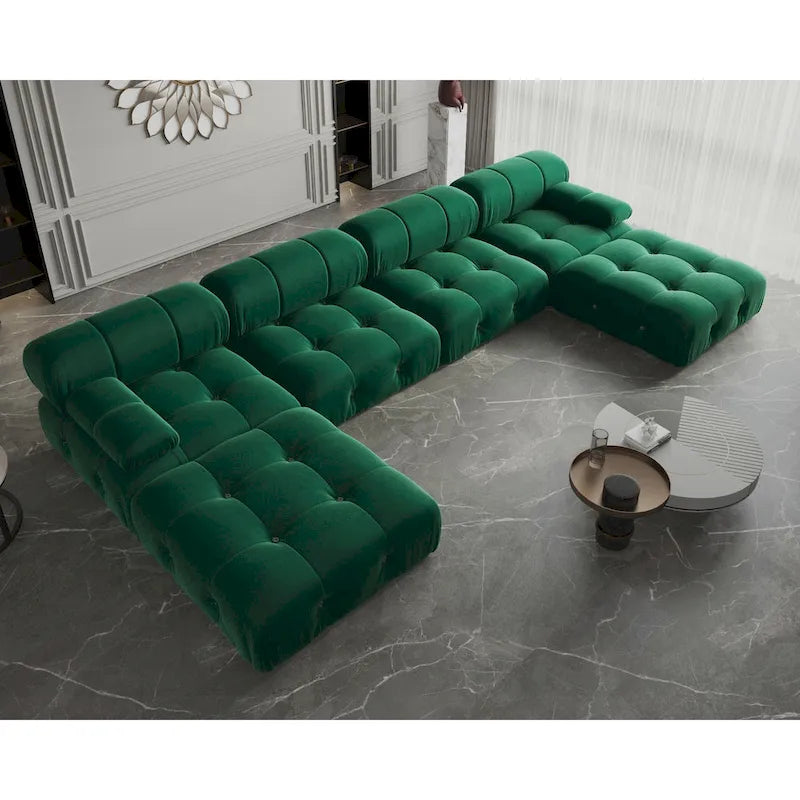 Modernes U-förmiges Samtsofa, modulares Sektionssofa, 6-Sitzer, extra breite Récamiere für das Wohnzimmer