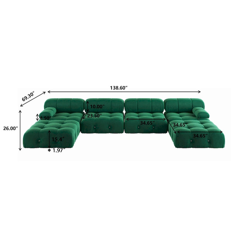 Modernes U-förmiges Samtsofa, modulares Sektionssofa, 6-Sitzer, extra breite Récamiere für das Wohnzimmer
