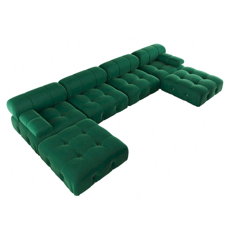 Modernes U-förmiges Samtsofa, modulares Sektionssofa, 6-Sitzer, extra breite Récamiere für das Wohnzimmer