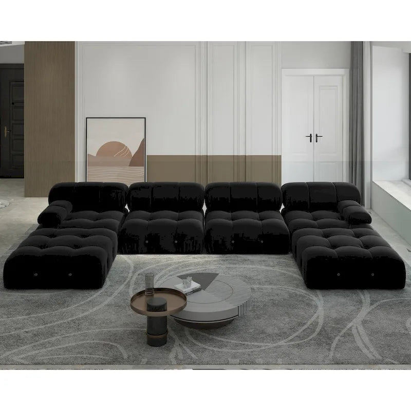 Modernes U-förmiges Samtsofa, modulares Sektionssofa, 6-Sitzer, extra breite Récamiere für das Wohnzimmer