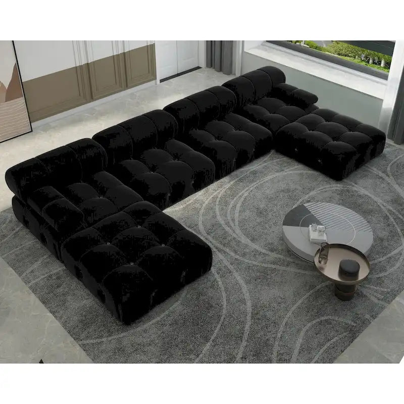 Modernes U-förmiges Samtsofa, modulares Sektionssofa, 6-Sitzer, extra breite Récamiere für das Wohnzimmer