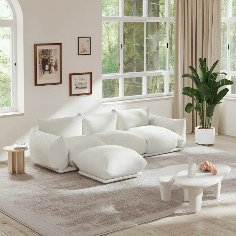 103,9 Zoll L-förmiges Ecksofa Chenille-Stoff 3-Sitzer-Sofa mit Ottoman