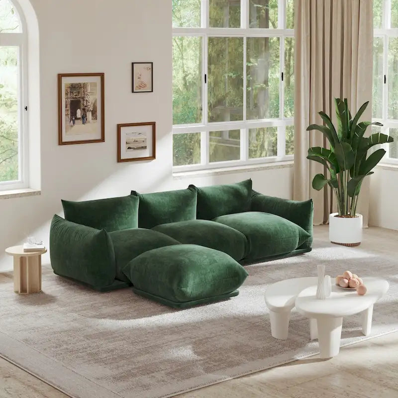 103,9 Zoll L-förmiges Ecksofa Chenille-Stoff 3-Sitzer-Sofa mit Ottoman