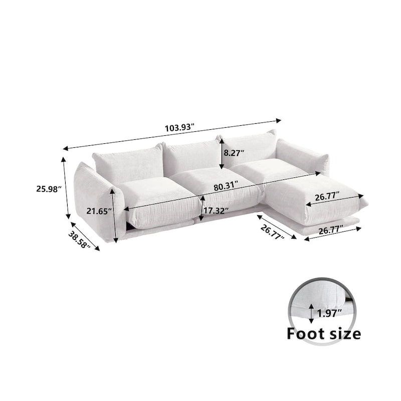 103,9 Zoll L-förmiges Ecksofa Chenille-Stoff 3-Sitzer-Sofa mit Ottoman