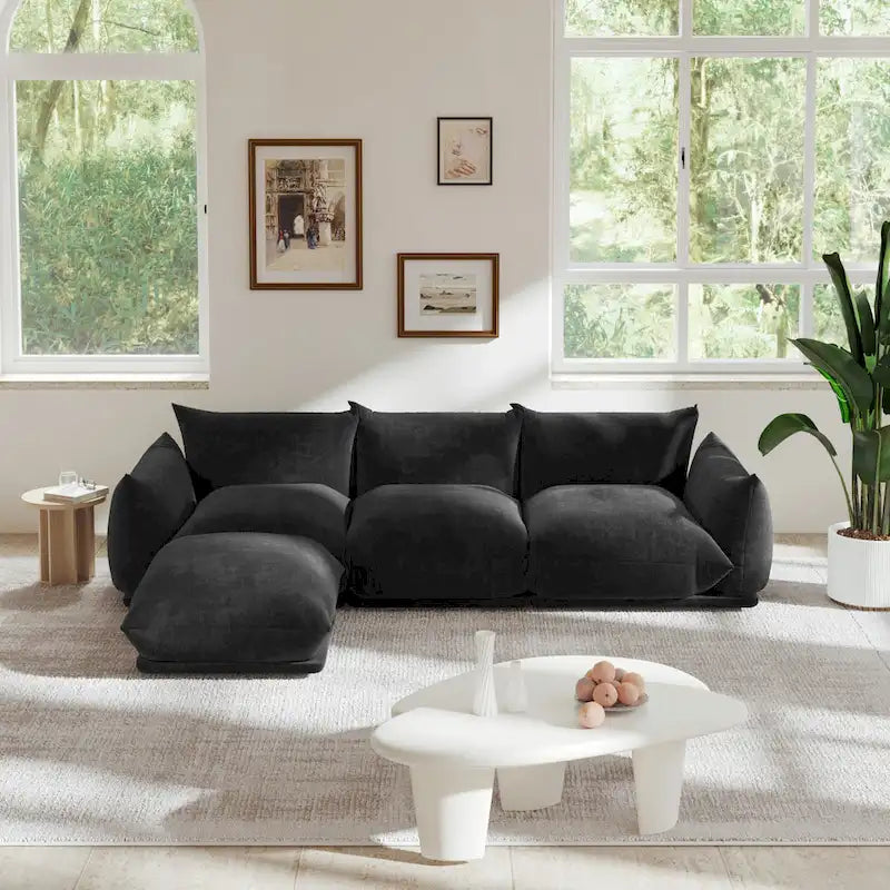 103,9 Zoll L-förmiges Ecksofa Chenille-Stoff 3-Sitzer-Sofa mit Ottoman