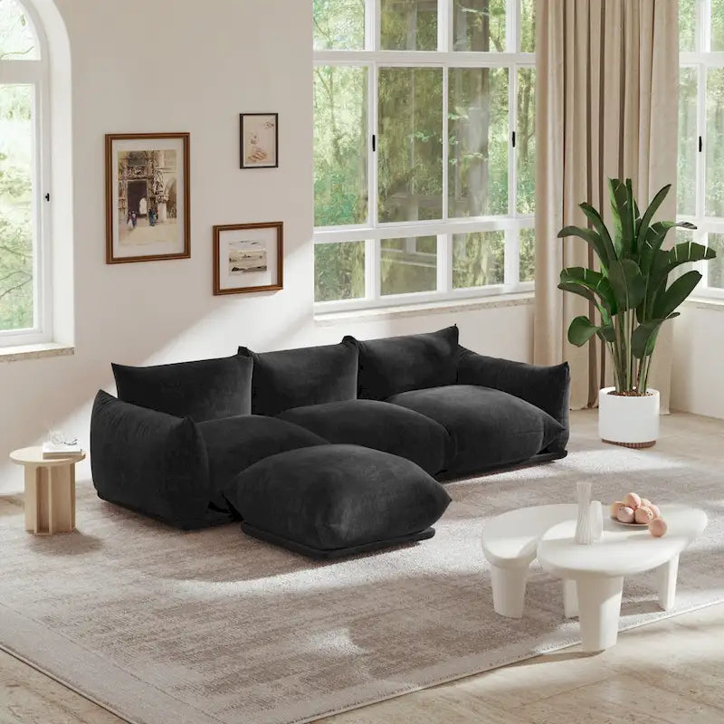 103,9 Zoll L-förmiges Ecksofa Chenille-Stoff 3-Sitzer-Sofa mit Ottoman