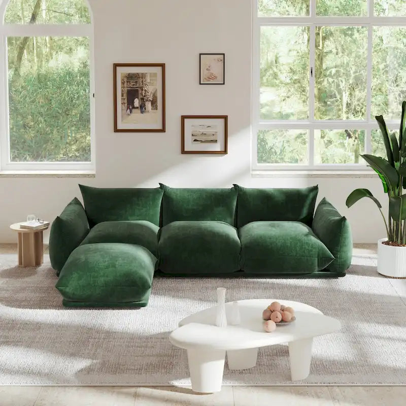 103,9 Zoll L-förmiges Ecksofa Chenille-Stoff 3-Sitzer-Sofa mit Ottoman
