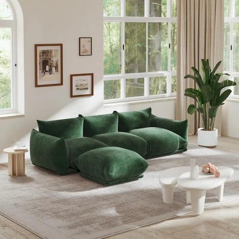 103,9 Zoll L-förmiges Ecksofa Chenille-Stoff 3-Sitzer-Sofa mit Ottoman
