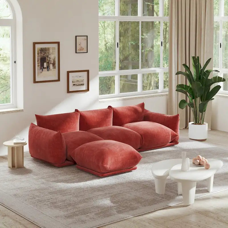 103,9 Zoll L-förmiges Ecksofa Chenille-Stoff 3-Sitzer-Sofa mit Ottoman