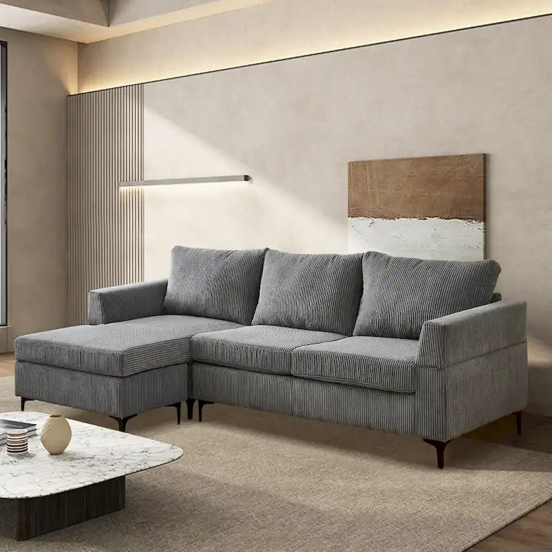 HOOOWOOO Wohnzimmer L-förmiges Polyestergewebe Wendesofa mit Récamiere
