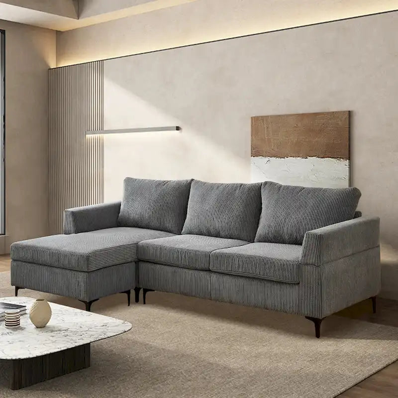 HOOOWOOO Wohnzimmer L-förmiges Polyestergewebe Wendesofa mit Récamiere