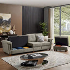109 Moderne 4-Sitzer-Ecksofa aus Frottee mit verstecktem Couchtisch und großem Stauraum