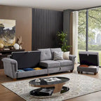109 Moderne 4-Sitzer-Ecksofa aus Frottee mit verstecktem Couchtisch und großem Stauraum
