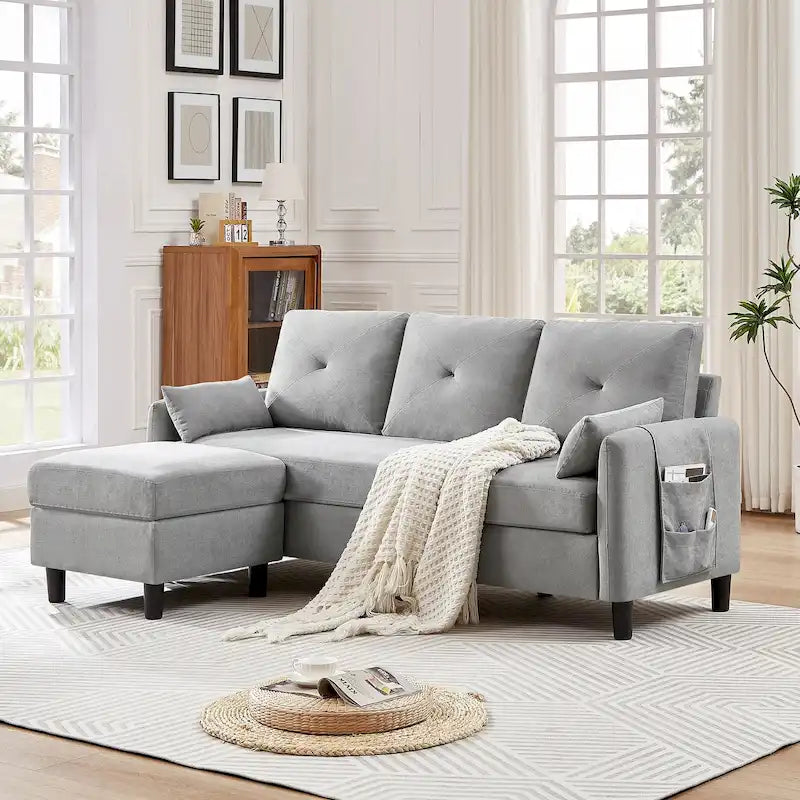 77,36 Zoll Modernes Ecksofa mit umkehrbarer Ottomane und seitlicher Aufbewahrungstasche