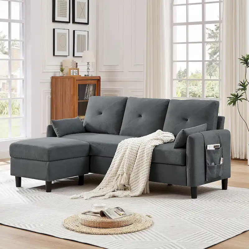 77,36 Zoll Modernes Ecksofa mit umkehrbarer Ottomane und seitlicher Aufbewahrungstasche