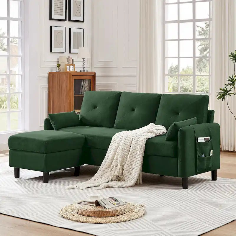 77,36 Zoll Modernes Ecksofa mit umkehrbarer Ottomane und seitlicher Aufbewahrungstasche