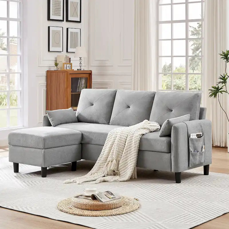 77,36 Zoll Modernes Ecksofa mit umkehrbarer Ottomane und seitlicher Aufbewahrungstasche