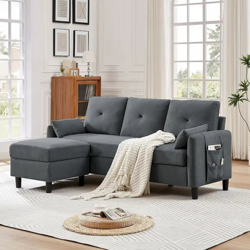 77,36 Zoll Modernes Ecksofa mit umkehrbarer Ottomane und seitlicher Aufbewahrungstasche