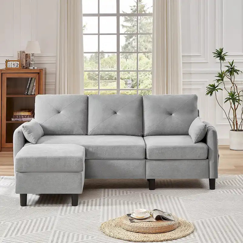 77,36 Zoll Modernes Ecksofa mit umkehrbarer Ottomane und seitlicher Aufbewahrungstasche