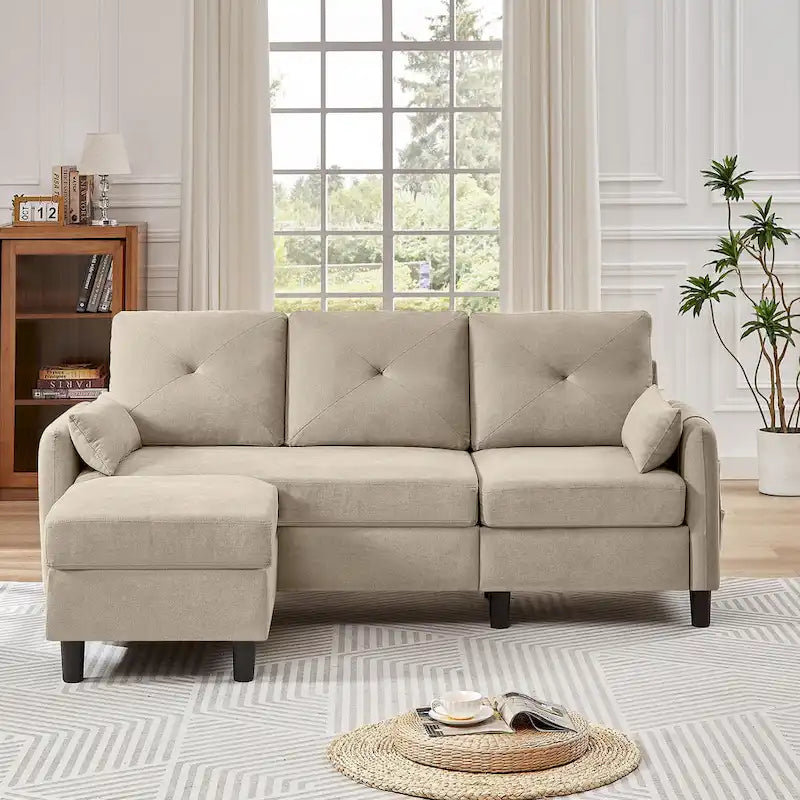 77,36 Zoll Modernes Ecksofa mit umkehrbarer Ottomane und seitlicher Aufbewahrungstasche