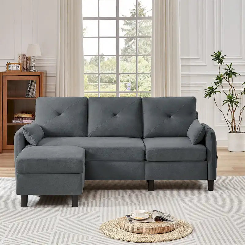 77,36 Zoll Modernes Ecksofa mit umkehrbarer Ottomane und seitlicher Aufbewahrungstasche