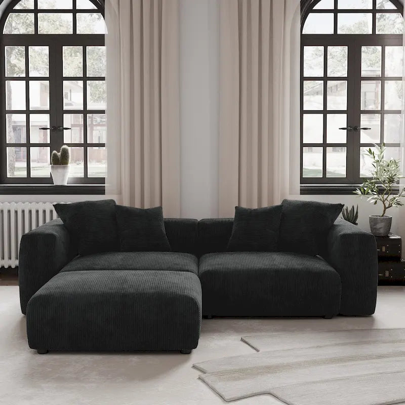 102 L-förmiges Cord-Ecksofa, überdimensioniertes, modernes, minimalistisches Sofa