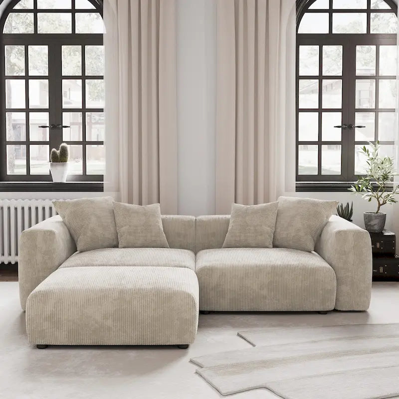 102 L-förmiges Cord-Ecksofa, überdimensioniertes, modernes, minimalistisches Sofa