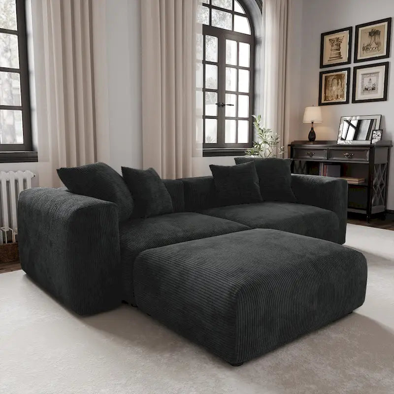 102 L-förmiges Cord-Ecksofa, überdimensioniertes, modernes, minimalistisches Sofa