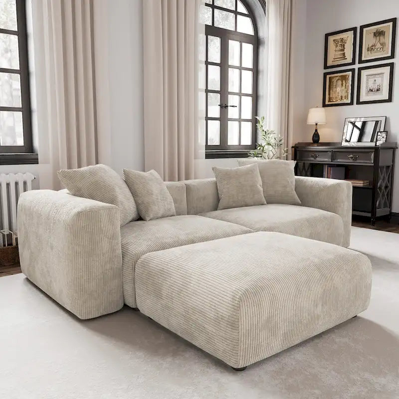102 L-förmiges Cord-Ecksofa, überdimensioniertes, modernes, minimalistisches Sofa